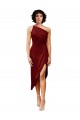 Cheap One Shoulder Midi Length Short Stretch Satin Wrap Style Cocktail Prom Dress / Homecoming Dress UK