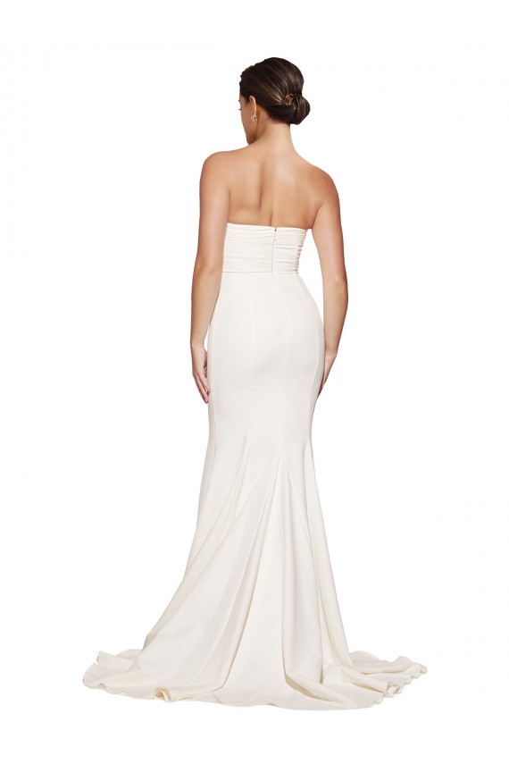 Cheap Strapless Cowl Neck Sweep Train Stretch Satin Prom Dress UK