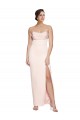 Cheap Cowl Neck Strapless Stretch Satin Prom Dress with High Split UK