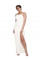Cheap High Neck Stretch Satin Prom Dress with Low Back and Side Slit UK