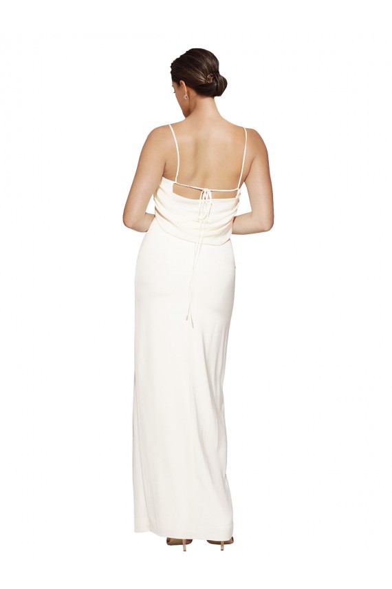 Cheap High Neck Stretch Satin Prom Dress with Low Back and Side Slit UK