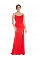 Cheap Low Back Cowl Neck Stretch Satin Prom Dress with High Side Slit UK