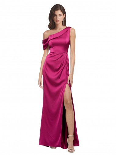 Cheap Off the Shoulder Short Sleeves Stretch Satin Prom Dress with Side Slit UK