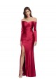 Cheap Long Sleeves Off the Shoulder Stretch Satin Prom Dress with High Side Split UK