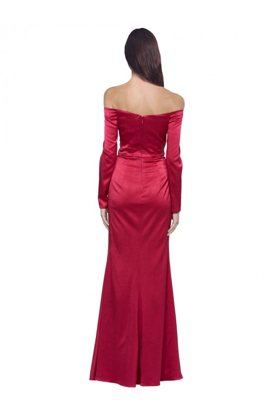 Cheap Long Sleeves Off the Shoulder Stretch Satin Prom Dress with High Side Split UK