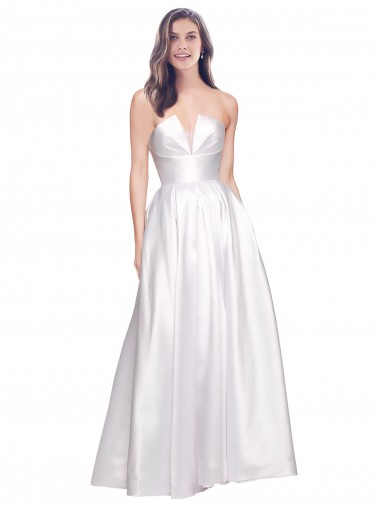 Cheap Full Length Strapless V-Cutout Stretch Satin Prom Dress UK