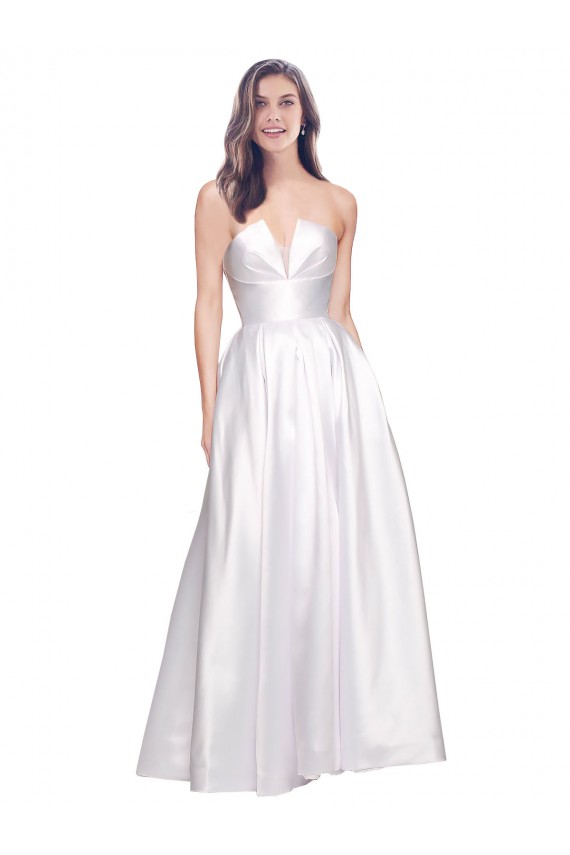 Cheap Full Length Strapless V-Cutout Stretch Satin Prom Dress UK