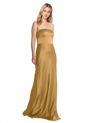 Cheap Sleek Strapless Long A-Line Stretch Satin Prom Dress UK