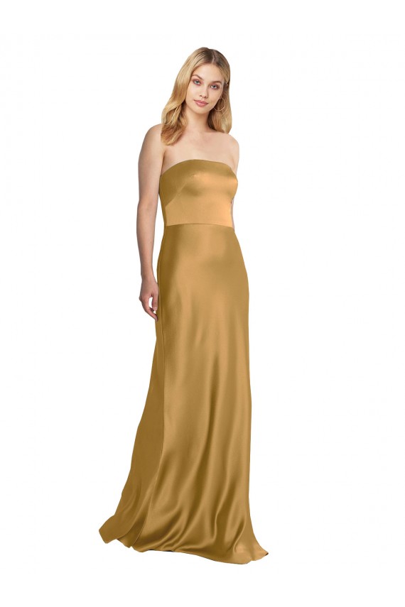 Cheap Sleek Strapless Long A-Line Stretch Satin Prom Dress UK