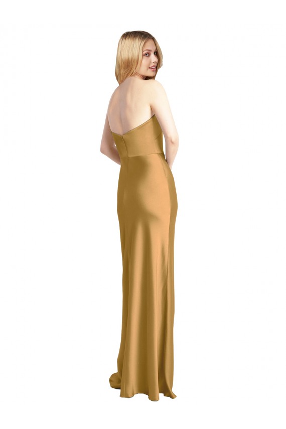 Cheap Sleek Strapless Long A-Line Stretch Satin Prom Dress UK