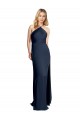 Cheap Halter Neckline Long Stretch Satin Prom Dress with Strappy Back and Side Slit UK