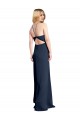 Cheap Halter Neckline Long Stretch Satin Prom Dress with Strappy Back and Side Slit UK