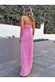 Cheap Halter Sleeveless Long Floor Length Velvet Sequin Prom Dress with Slit UK