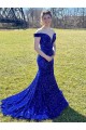 Cheap Off the Shoulder Sleeveless Long Sweep Train Velvet Sequin Prom Dress UK