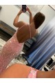 Cheap Open Back One Shoulder Sleeveless Long Sweep Train Velvet Sequin Prom Dress UK