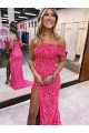 Cheap One Shoulder Sleeveless Long Sweep Train Velvet Sequin Prom Dress with Side Slit UK