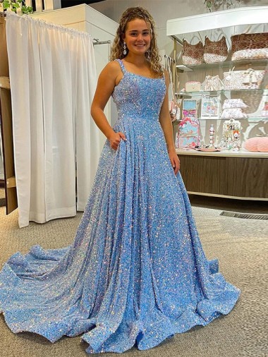 Cheap A-Line Scoop Sleeveless Long Court Train Velvet Sequin Prom Dress UK