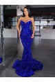 Cheap Mermaid Spaghetti Straps Sleeveless Long Sweep Train Velvet Sequin Prom Dress UK