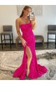 Cheap Strapless Sleeveless Long Sweep Train Velvet Sequin Prom Dress with Side Slit UK