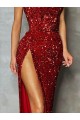 Cheap Strapless Sleeveless Long Floor Length Velvet Sequin Prom Dress High Side Slit UK