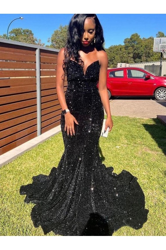 Cheap Mermaid Sweetheart Sleeveless Long Floor Length Velvet Sequin Prom Dress UK