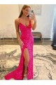 Cheap Velvet Sequin Long V-Neck Sleeveless Sweep Train Prom Dress with Slit UK