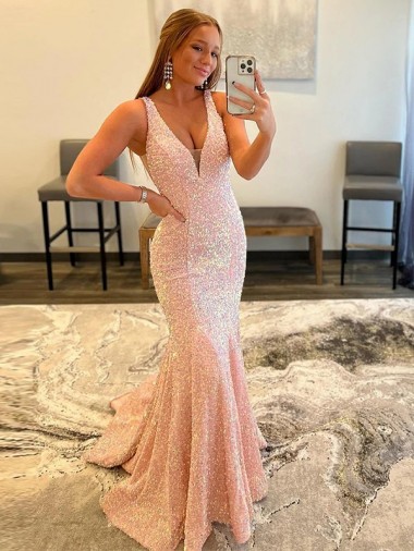 Cheap Deep V-Neck Sleeveless Long Low Back Velvet Sequin Prom Dress UK