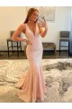 Cheap Deep V-Neck Sleeveless Long Low Back Velvet Sequin Prom Dress UK