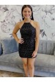 Cheap Halter Sleeveless Short Velvet Sequin Prom Dress UK