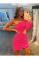 Cheap One Shoulder Long Sleeves Short Velvet Sequin Prom Dress UK