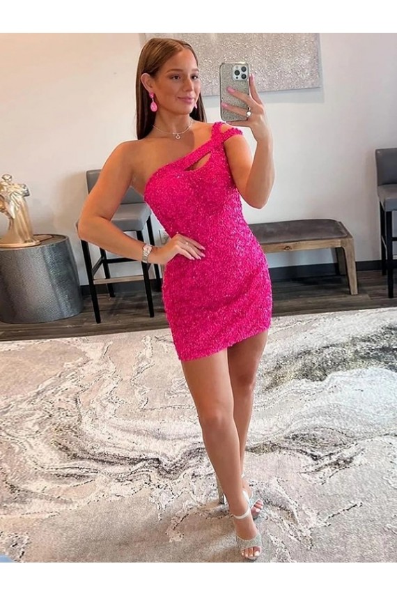 Cheap Velvet Sequin One Shoulder Sleeveless Short Prom Dress UK