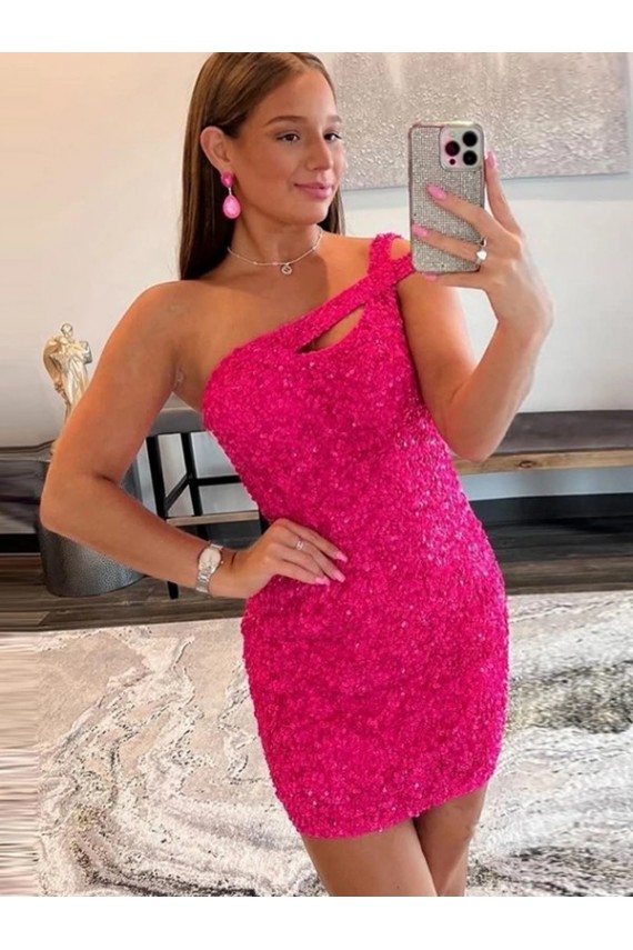 Cheap Velvet Sequin One Shoulder Sleeveless Short Prom Dress UK