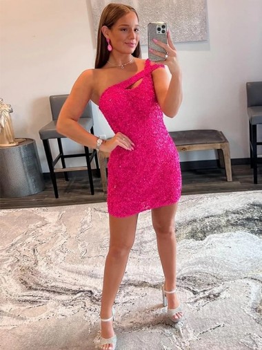 Cheap Velvet Sequin One Shoulder Sleeveless Short Prom Dress UK