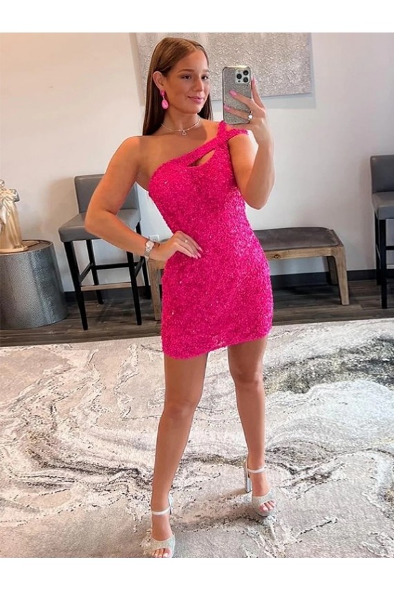 Cheap Velvet Sequin One Shoulder Sleeveless Short Prom Dress UK