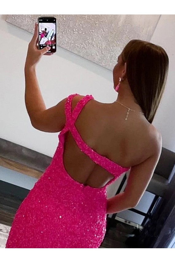 Cheap Velvet Sequin One Shoulder Sleeveless Short Prom Dress UK