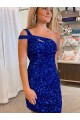 Cheap Velvet Sequin One Shoulder Sleeveless Short Prom Dress UK