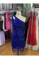 Cheap One Shoulder Keyhole Sleeveless Short Velvet Sequin Prom Dress UK