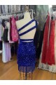 Cheap One Shoulder Keyhole Sleeveless Short Velvet Sequin Prom Dress UK