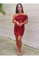 Cheap Short One Shoulder Sleeveless Velvet Sequin Cocktail Prom Dress UK