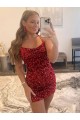 Cheap Spaghetti Straps Criss Cross Back Sleeveless Short Velvet Sequin Prom Dress UK