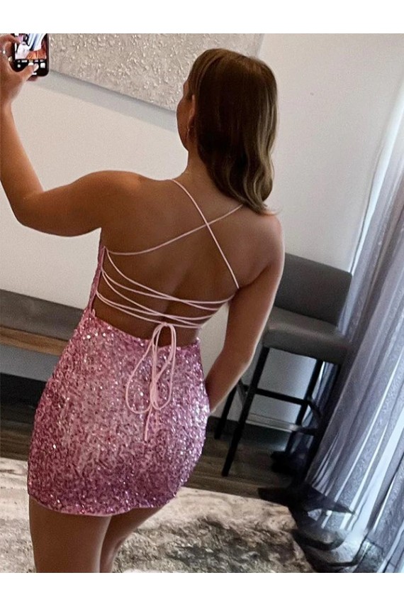 Cheap Spaghetti Straps Sleeveless Short Velvet Sequin Prom Dress UK