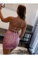 Cheap Spaghetti Straps Sleeveless Short Velvet Sequin Prom Dress UK