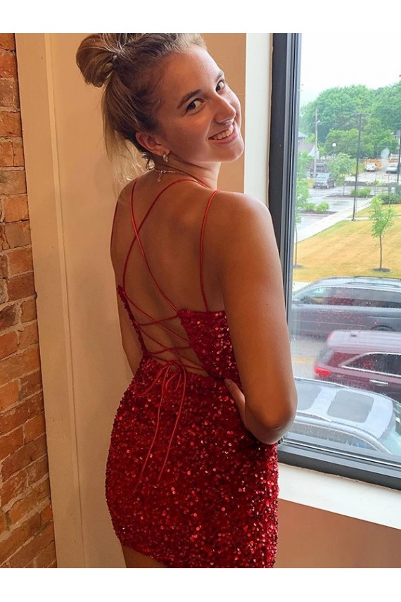 Cheap V-Neck Sleeveless Short Velvet Sequins Prom Dress UK