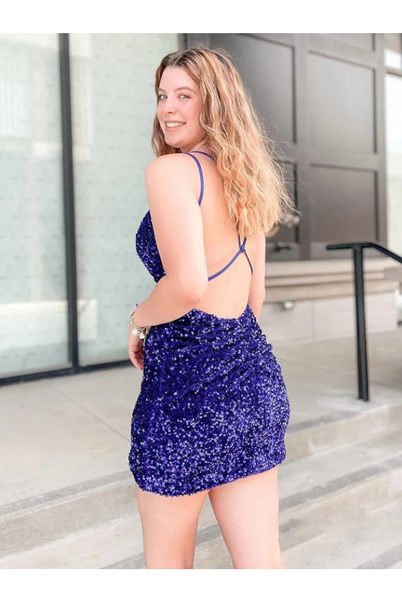 Cheap Sleeveless Short Velvet Sequin V-Neck Prom Dress UK