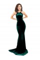 Cheap High Neck Stretch Velvet Prom Dress with Black Lace Embroidery UK