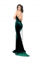 Cheap High Neck Stretch Velvet Prom Dress with Black Lace Embroidery UK