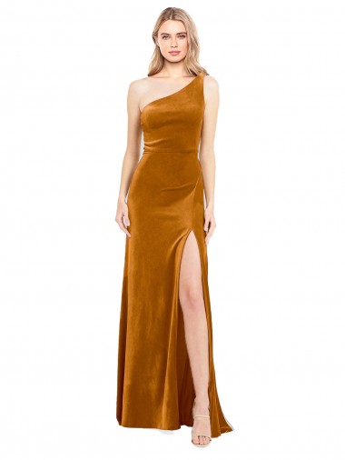 Cheap Sleek One Shoulder Long Velvet Prom Dress UK