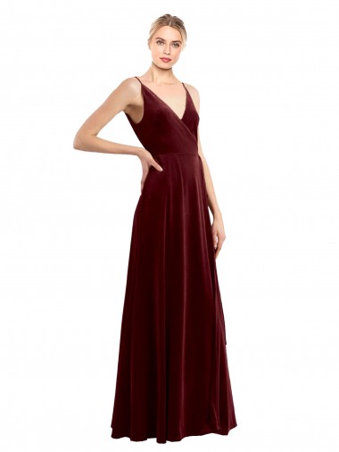Cheap Faux Wrap V-Neck Sleek Long Velvet Prom Dress UK