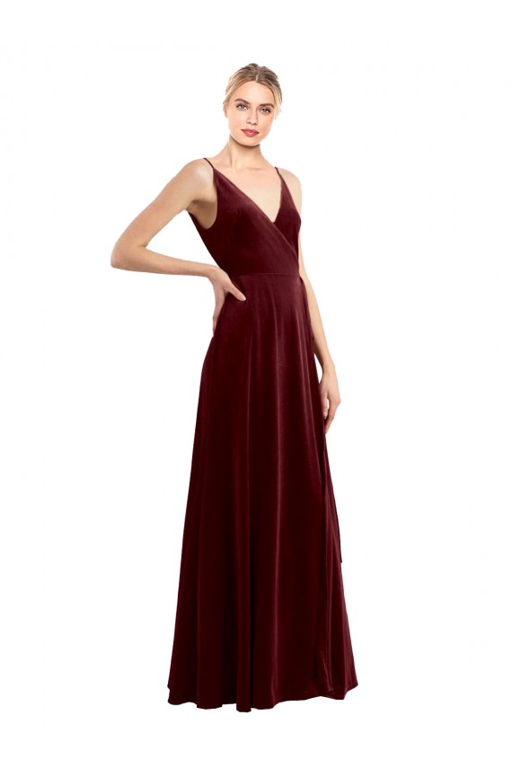 Cheap Faux Wrap V-Neck Sleek Long Velvet Prom Dress UK