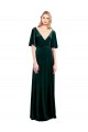 Cheap Deep V-Neck Flutter Sleeves Long Velvet Wrap Prom Dress UK